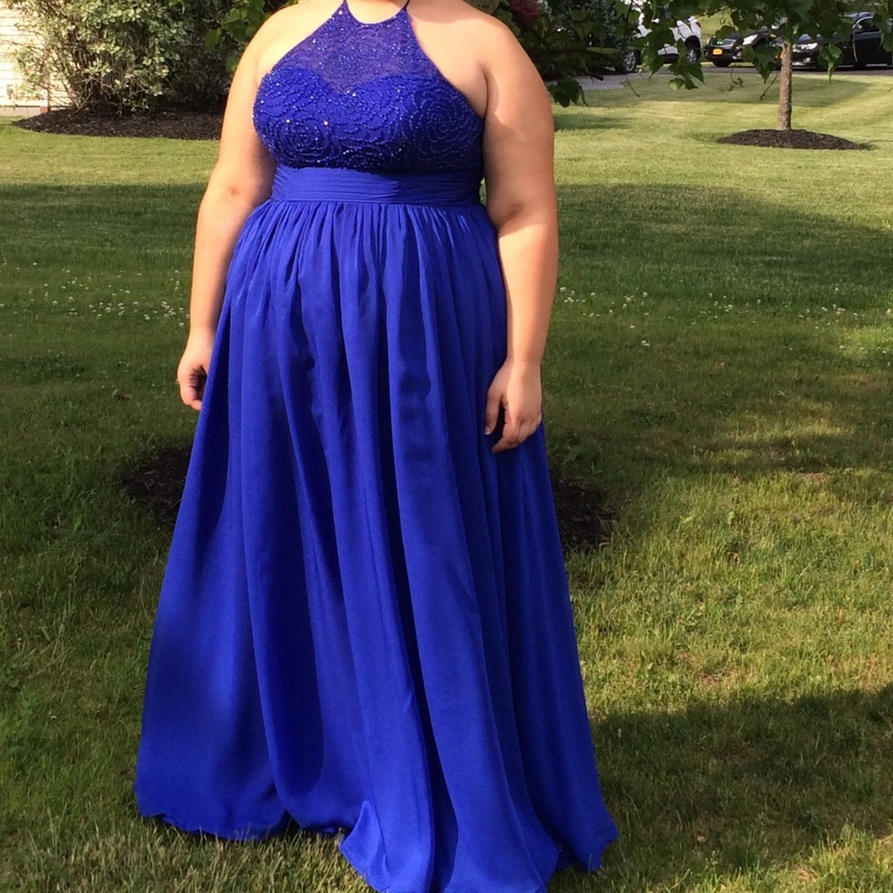 Royal Blue Beaded Bodice Prom Gown